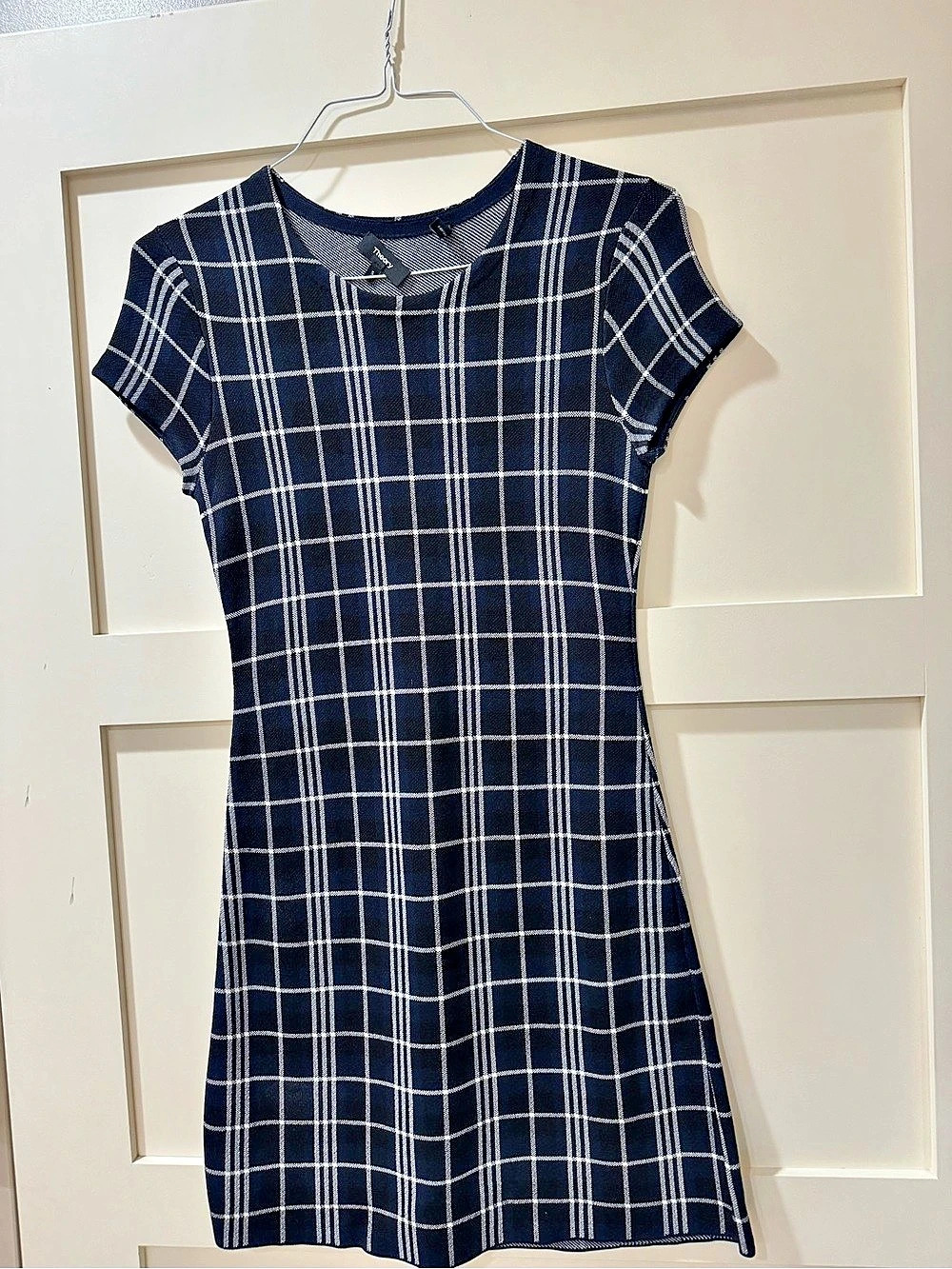Theory Branteen Plaid Knit Dress Mini Dress Blue & White plaid size Small